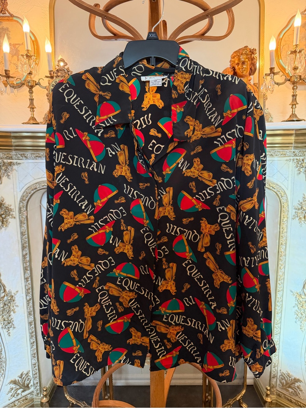 Vintage 80s 90s Jordan Woman Equestrian Scarf Print Blouse - Size XL-1X